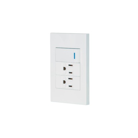 Placa armada 1 interruptor, 2 contactos, 1mod, Española, blanco – VOLTECK