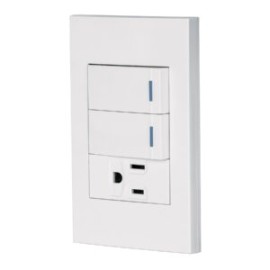 Placa armada 2 interruptores, 1 contacto, 1mod, Española, blanco – VOLTECK