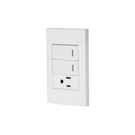 Placa armada 2 interruptores, 1 contacto, 1mod, Española, blanco – VOLTECK