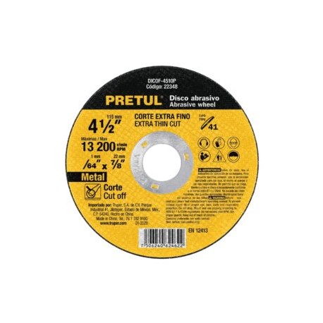 Disco para Corte Fino de Metal Tipo 41 de 4-1/2″ 1.0mm DICOF-4510P PRETUL