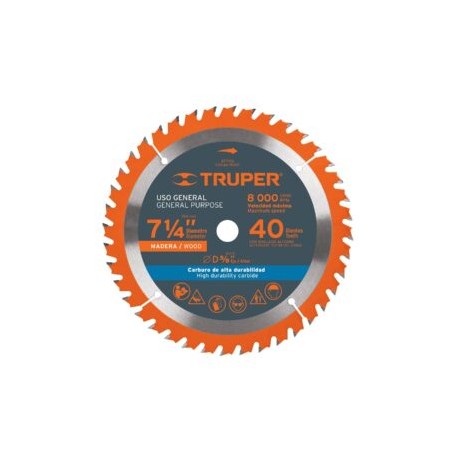 Disco Sierra para Madera de 7-1/4″ con 40 dientes y Centro de 5/8″ ST-740 TRUPER