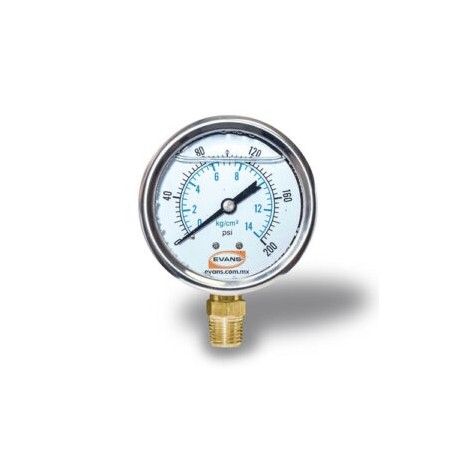 Manometro de Glicerina 0-200 PSI 1/4 NPT Evans