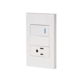 Placa armada 1 interruptor, 1 contacto, 1mod, Española, blanco – VOLTECK