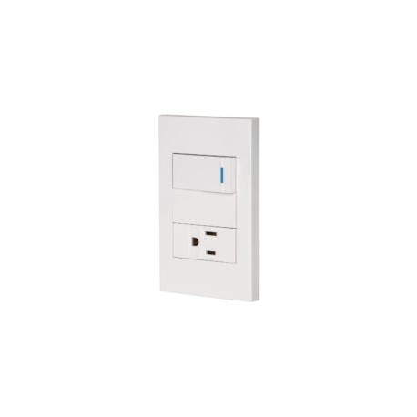 Placa armada 1 interruptor, 1 contacto, 1mod, Española, blanco – VOLTECK